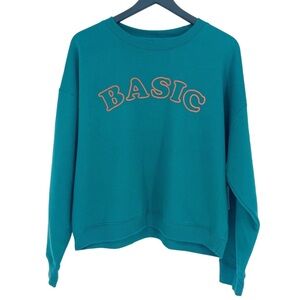 Common Threads Teal & Orange Funny BASIC Graphic Print Semi Cropped Sweatshirt